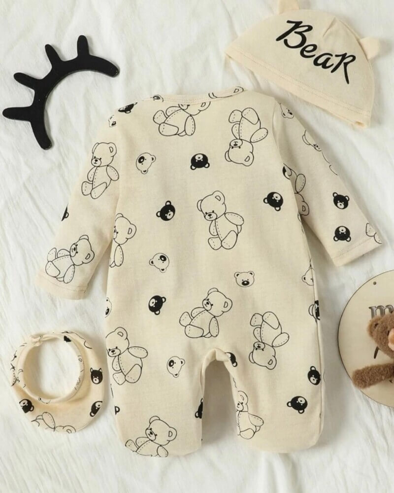Baby bear φορμάκι σετ με σκουφάκι και σαλιάρα